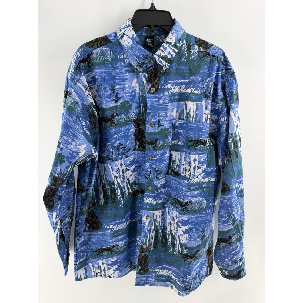 Men's Agree Dog & Bird Button Down Long Sleeve Shirt Blue XXL Hunting